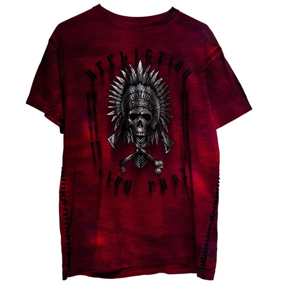 AFFLICTION Live Fast Native Indian Skull Short Sl. T-Shirt Metallic Men's size L - Picture 1 of 3